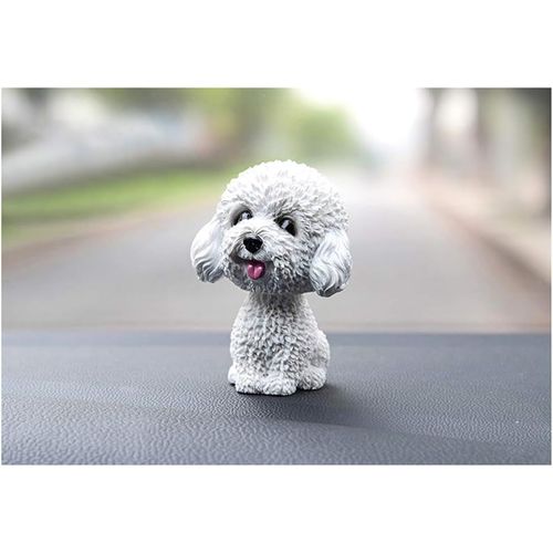 (Teddy blanc) Figurine de chien adorable pour voiture qui bouge la tête, jouet qui hoche la tête, décoration de tableau de bord, décoration d'intérieur de voiture pour chien qui hoche la tête