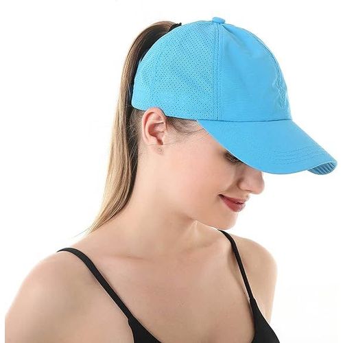 Casquette De Baseball Bleue À Queue De Cheval Croisée Pour Femme, Ajustable, Chignon Haut Et Décoiffé, Séchage Rapide