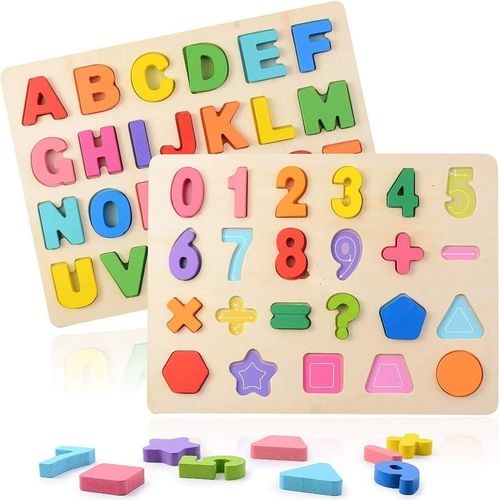 Puzzle en bois 2 pièces (29,5 x 22 x 1,2 cm), jouet éducatif pour apprendre les lettres, les assortir et les trier, cadeau d'apprentissage précoce Montessori