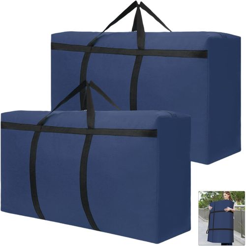 KALANKA-2 Pcs 180L Super Grand Sac de Rangement Résistant Sac de Transport Avec Poignée Pour La Literie Surmatelas Couvertures Couettes et Oreillers, Déménagement, etc (Bleu)