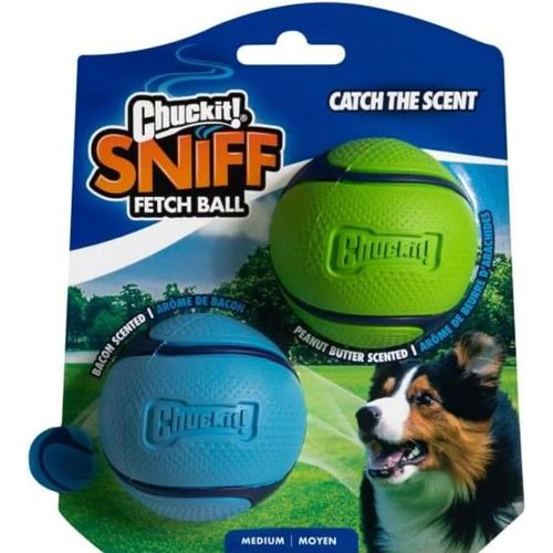 KALANKA-\u2013 Sniff Fetch Ball Duo \u2013 2 Balles à Poursuivre pour Chien \u2013 2 Balles au Parfum de Bacon et de Beurre de Cacahuète \u2013 Compatible avec Les Lanceurs Taille Medium \u2013 Diamè