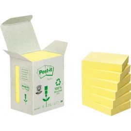 Notes Repositionnables Jaunes Recyclées Post-It 38 X 51 Mm - En Tour Distributrice - Bloc De 100 Feuilles - Lot De 6