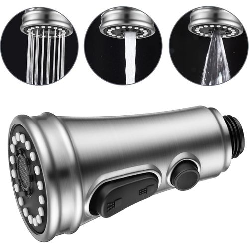 KALANKA-Pommeau de douche 3 modes - Robinet de cuisine - Tête de rechange avec bouton de rinçage haute pression - Pour robinet de cuisine et évier (nickel brossé)