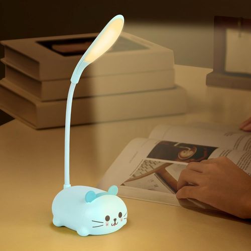 Kalanka-Lampe De Bureau Pour Enfants, Lampe De Chevet À Économie D'énergie Avec Bras Flexible, Lampe De Rechargeable Usb, Lampe Mignonne Pliable En Forme De Chat, Cadeau Pour Enfants (Bleu)