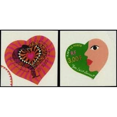 Saint Valentin : Coeurs Du Couurier Yves Saint Laurent La Paire Année 2000 Autoadhésifs N° 3297 3298 Ou 27 28 Yvert Et Tellier Luxe