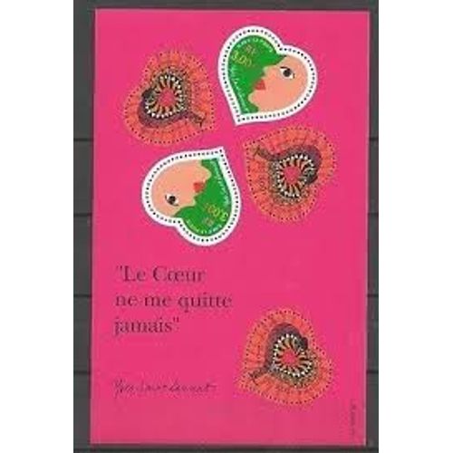 Saint Valentin : Coeurs Du Couturier Yves Saint Laurent Bloc Feuillet 27 Année 2000 N° 3295 3296 Yvert Et Tellier Luxe