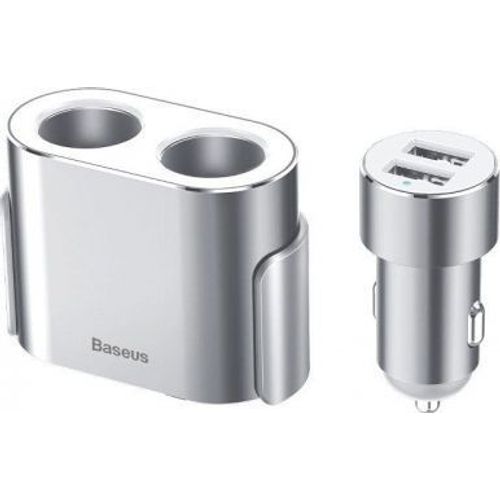 Chargeur De Voiture - Baseus - Allume-Cigare 80w - 2 Ports Usb 3.1a - 2 Prises Allume-Cigare - Argent