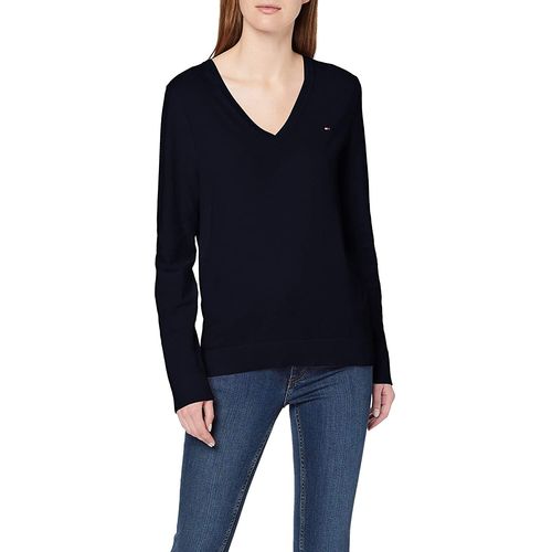Tommy Hilfiger - Tommy Hilfiger Pull En Maille Femme Heritage V-Nk Sweater Col En V - Bleu (Midnight 403) - L