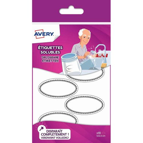 Avery Lot De 5 Sachets De 18 Étiquettes Solubles Ovales Blanches Avec Bordure Grise - 55 X 29 Mm