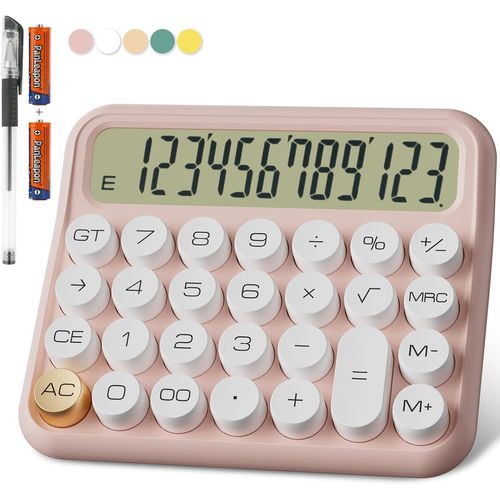 Calculatrice mécanique 12 Chiffres, écran LCD Extra Large de 5 Pouces, Calculatrice de Bureau à Piles, Gros Boutons faciles à Presser, écran inclinable à 15° pour Les Enfants