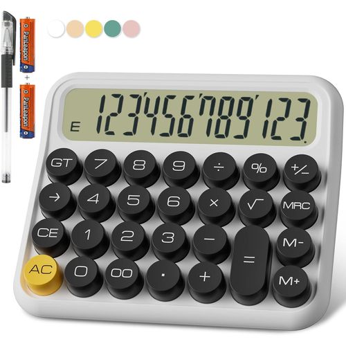 Calculatrice mécanique 12 Chiffres, écran LCD Extra Large de 5 Pouces, Calculatrice de Bureau à Piles, Gros Boutons faciles à Presser, écran inclinable à 15° pour Les Enfants