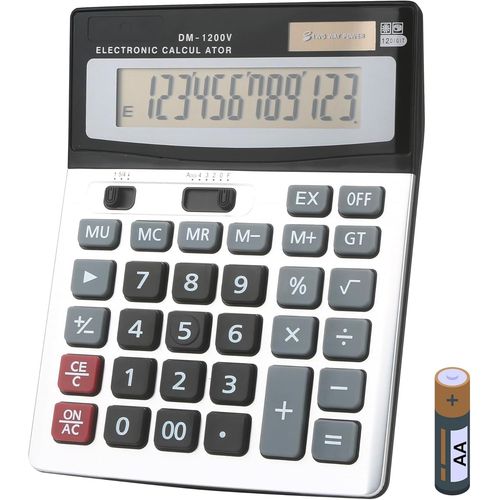 Calculatrice de poche standard à grandes touches - Double alimentation (solaire et batterie) - Pour bureau, maison, école (argenté)