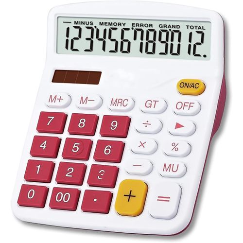 Calculatrice de Bureau Batterie solaire Double Alimentation, 12 Chiffres Grand LCD écran Calculette financière dédiée Professionnelle de Fonction Standard pour Le Bureau/la Maison/l'école
