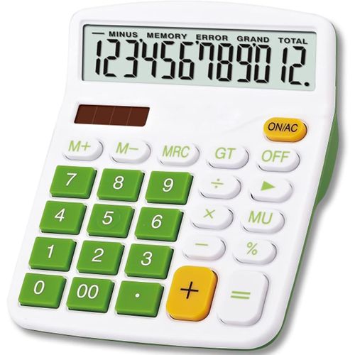Calculatrice Standard de Base, Grandes Calculette Batterie solaire Double Alimentation 12 Chiffres LCD Écran Calculatrice financière dédiée pour Bureau/Maison/école