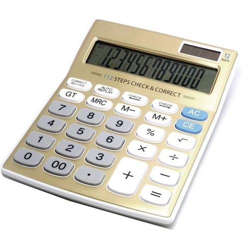 Calculatrice de bureau à fonction standard avec batterie solaire double alimentation avec grand écran LCD à 12 chiffres Machine de calcul de base pour bureau/maison Design élégant KA05