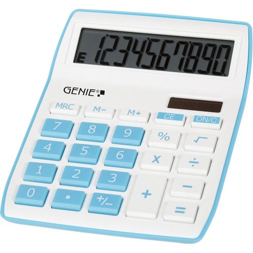 840 B 10 chiffres calculatrice de bureau avec double alimentation (solaire et batterie) - Design Compact (Bleu)