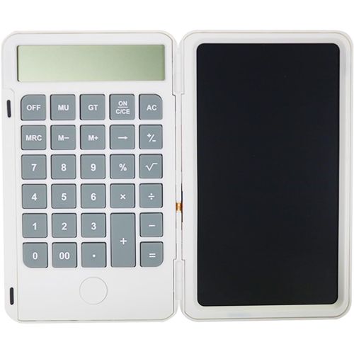 Calculatrice de bureau basique avec tablette d'écriture LCD de 15,24 cm, rechargeable, pliable, portable, idéale pour l'apprentissage des affaires, les étudiants, la maison, blanc