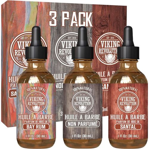 Huile Barbe Homme Conditionneur (Lot De 3) - Rhum De Baie, Sans Parfum & Bois De Santal - Revitalisant & Hydratant Pour Une Barbe Saine 