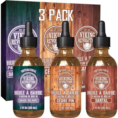 Huile Barbe Homme Kit De Huile De Barbe Aux Parfums De Bois De Santal, Cèdre Et Pin & Sauge Sclarée - Huile A Barbe Hydratante & Nourrissante - 3 X 30 Ml 