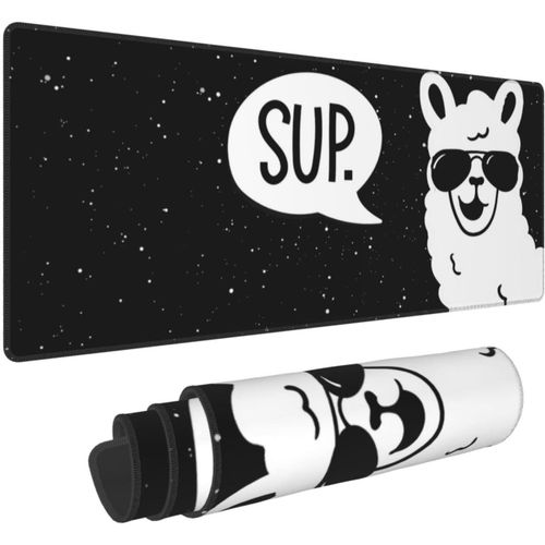 Funny Sup Llama Tapis de souris xL étendu, base en caoutchouc antidérapant bords cousus pour ordinateur de bureau, grand tapis de souris de jeu, 80 x 30 cm