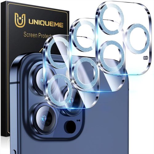 Lot de 3 protections d'objectif d'appareil photo en verre trempé 9H pour iPhone 15 Pro/iPhone 15 Pro Max, protection contre les chutes, bleu clair