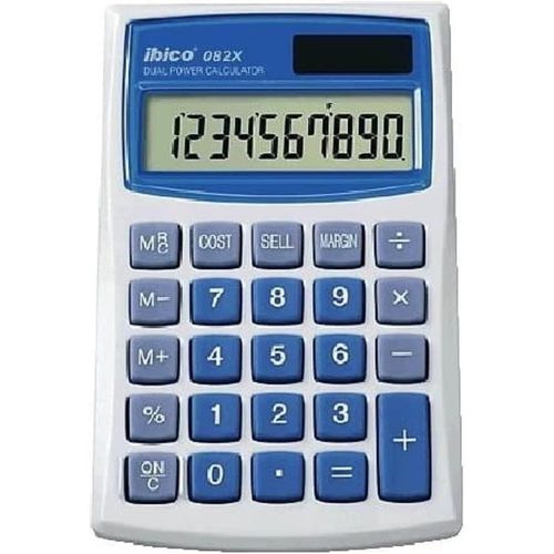 Calculatrice de poche 082X, practique et compacte pour le bureau, la maison et l`école, Blanc/Bleu, 68 x 8 x 112 mm, IB410017