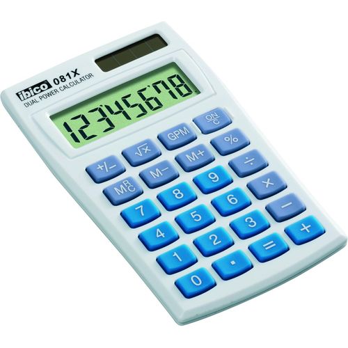 Calculatrice de poche 081X, practique et compacte pour le bureau, la maison et l`école, Blanc/Bleu, 60 x 7 x 98 mm , IB410000