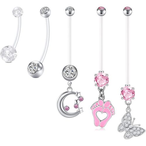 5pcs Piercing Nombril Grossesse Ventre Anneaux Acrylique 14g 14/18/25/35/38mm Barbells Maternite Nombril Piercing Bijoux