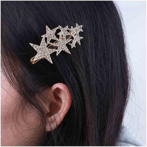 Barrette Étoile Strass Barrette Mariage Cristal Barrette Or Cz Cluster Star Head Clip Headpieces Barrette Cristal Star Hair Clip Headwear Bride Hair Accessories For Women And Girls (Gold)