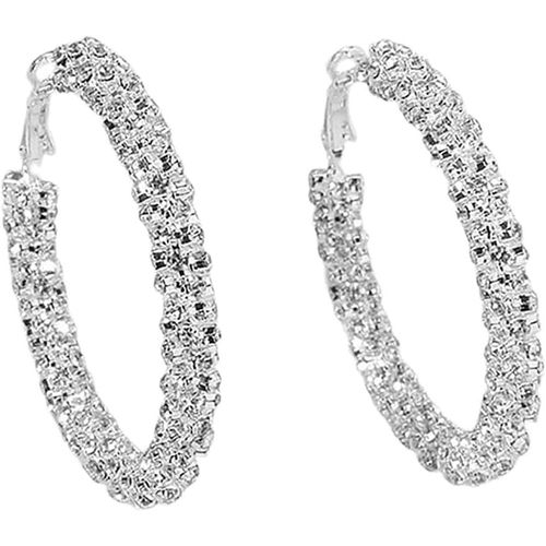 Grandes Boucles D'oreilles Créoles Brillantes Pour Femmes Et Filles Avec Strass Style Bohème - Légères Et Confortables - Pour Mariage, Noël, Anniversaire - 50 Mm