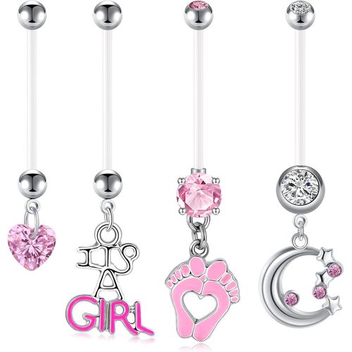 4pcs Piercing Nombril Grossesse Ventre Anneaux 14g 25mm Barres Acrylique Bioflex Pendant Maternité Nombril Piercing Bijoux
