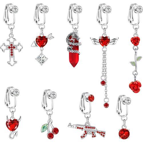 9 Pcs Faux Anneaux De Nombril Pour Femmes Clip En Acier Inoxydable Sur Nombril Anneaux Mauvais ?il Serpent Papillon Coeur Avec Aile Opale Cz Faux Nombril Piercing Nombril Non Piercing Bijoux