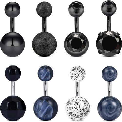 8pcs Piercing Nombril Court Barres Acier Chirurgical 14g 6mm Bananebells Anneaux De Ventre Nombril Piercing Bijoux