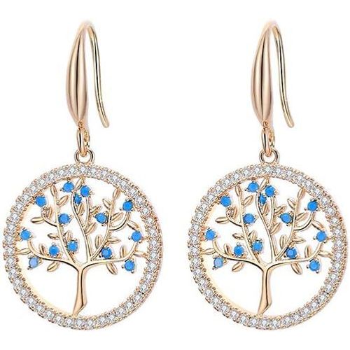 Boucles D'oreilles Pendantes Arbre De Vie Pour Femmes, Boucles D'oreilles Pendantes Hypoallergéniques Avec Crochet Médical Plaqué Argent Et Or Rose Avec Cristal De Zircon