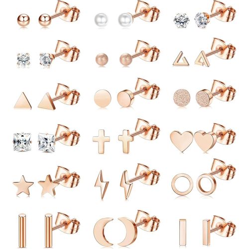 18 Paires Boucle D'oreille Acier Inoxydable Pour Femme Homme Étoile Lune Coeur Cz Disque 20g Boucles D'oreilles Cartilage Hypoallergénique Géométrique Boucles D'oreilles Piercing Bijoux