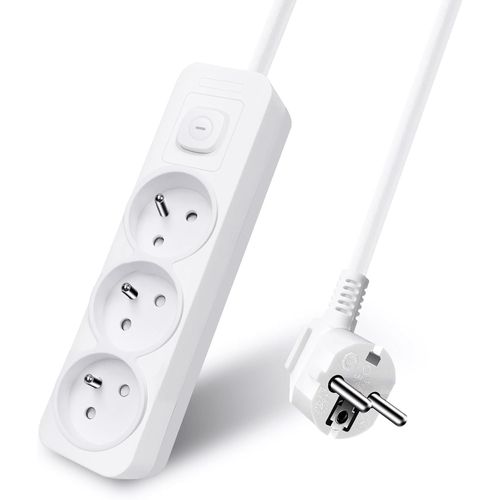 Multiprise 3 Prises 16A avec Interrupteur,Bloc 3 Prises,Rallonge 3m 250 V avec sécurité Enfant,Blanc