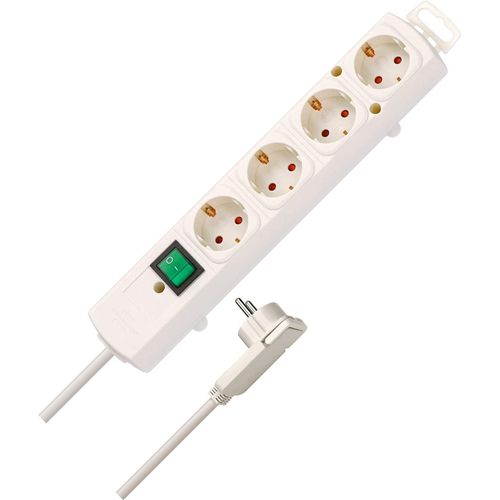 Multiprise 4 voies Comfort-Line Plus (avec prise plate, interrupteur, prises extra larges), 250 V, blanche, câble de 2 m