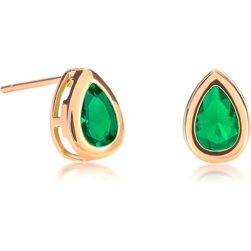 Clous D'oreilles En Solitaire En Poire Serti Clos, Boucles D'oreilles Femme Couleur Argent Ou Or Avec Des Pierres En Goutte Blanches Ou Des Pierres De Couleur Bleue, Rouge, Verte Ou Noire