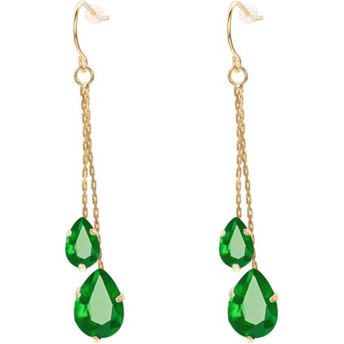 Vissen Zirconium Boucles D'oreilles Femme Pendante Plaqué Or Strass Crochet Boucle Oreille Chaine D'oreille Chaîne Cadeau Bijoux