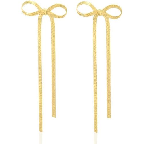 Boucles D¿Oreilles À N?Ud, Boucles D¿Oreilles À N?Ud En Argent Doré, Boucles D'oreilles Pampilles, Pompon Dangling Bow Ribbon Earings, Longue Chaîne Balancent Goutte Gland Boucles D'oreilles