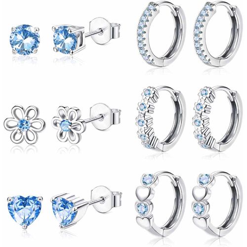6paires Petites Boucles D'oreilles Enfant Fille Femmes En Argent Sterling 925 Poteau Hypoallergéniques Boucles D'oreilles Créoles Multicolore Fleur Coeur Cartilage Clous D'oreilles Ensemble
