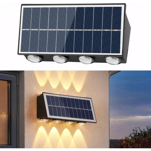 Lampe Solaire Extérieur, 8 Led Applique Murale Exterieur, Lumière Solaire Jardin 1800mah Ip65 Lampe Mural Étanche Projecteur Solaire Applique Extérieur Spot Lumières De Sécurité Pour Garage Jardin