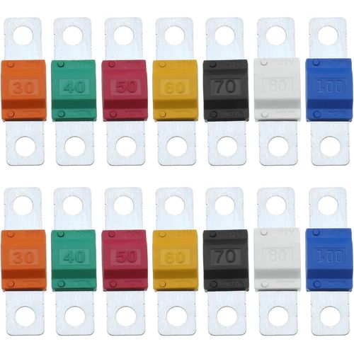 14pcs Fusibles Midi 30/40/50/60/70/80/100Amp 32V Automobile Fusible Bolt-on Fusible pour Système d'alimentation Marine Électrique Véhicule Hybride Automobiles DC Moteur de Voiture Audio