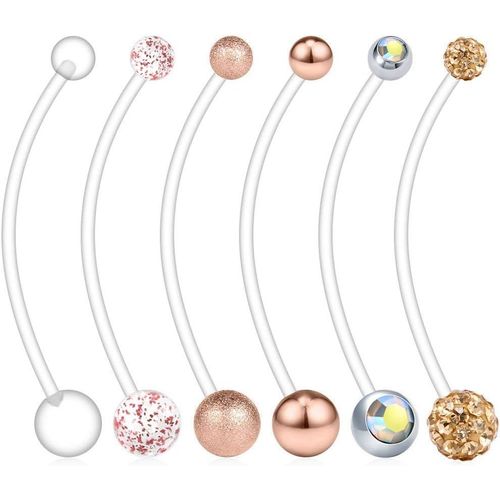 Acefun Piercing Nombril Grossesse Barre Anneaux Ventre Grossesse Maternité Acrylique Bioflex 14/16/18/25/32/35/38mm 14g Long Barbells Baby Feet Dangle Cz Retainer Body Piercing Bijoux