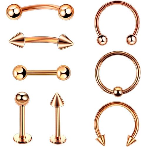 Lot De 8 Piercings En Acier Chirurgical 16 G - En Argent Chirurgical - Forme Droite - Fer À Cheval - Langue - Mamelon - Sourcil - Boucles D'oreilles - Cartilage - Bouche - Bijou Pour Homme Et Femme
