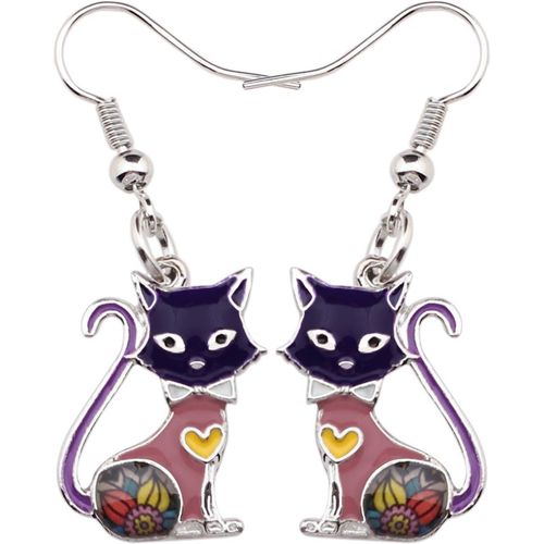 Boucles D'oreilles Chat Émail Charms Bijoux Chat Pendants Pour Femme Filles Ados Cadeaux D'anniversaire