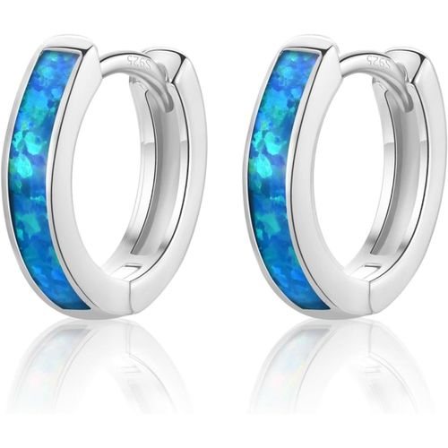 Boucles D'oreilles Opales Orange/Blanc/Bleu/Rose - Créoles En Argent 925 - 10 Mm - Cadeau Pour Femme Et Fille