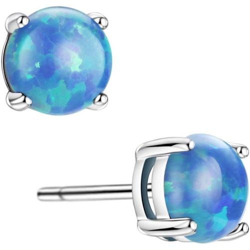 Boucles D'oreilles À Tige En Argent Sterling Avec Opale Pour Femme, Plaqué Or 18k, Opale Solitaire De 5 Mm, Réglage À 4 Griffes, Boucles D'oreilles Simples Pour Filles