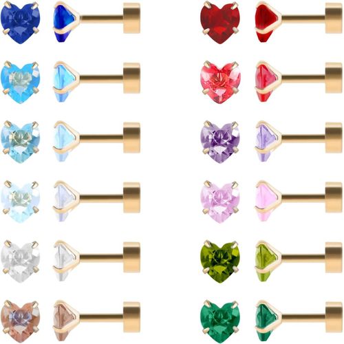 Lot De 12 Paires De Boucles D'oreilles À Tige En Acier Inoxydable Chirurgical À Dos Plat En Forme De C?Ur, Étoile Carrée En Forme De Larme, Plaqué Or, Oxyde De Zirconium
