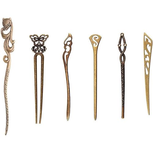6 Pièces Baguettes De Cheveux Chinoises Femmes, Auhota Chinois Bâtons De Cheveux Rétro Vintage Décoratif, Antique Bronze Épingle À Cheveux Ancien Pour Cheveux Diy Accessoire, 6 Styles